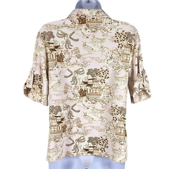 J.McLaughlin Womens M Beige Brown Toile Print Button Up Blouse Catalina Cloth Ar - Picture 2 of 14